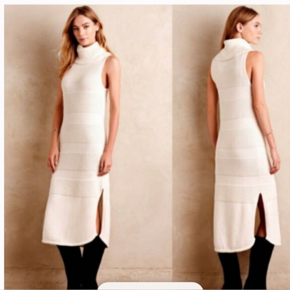 Anthropologie Moth Women's Cream Sweater sleeveless turtleneck dress size XS